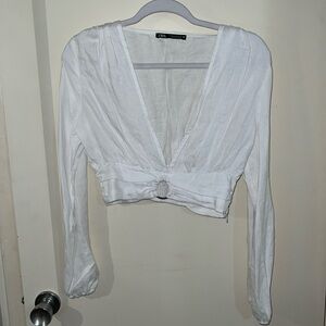 Zara white linen crop top M
